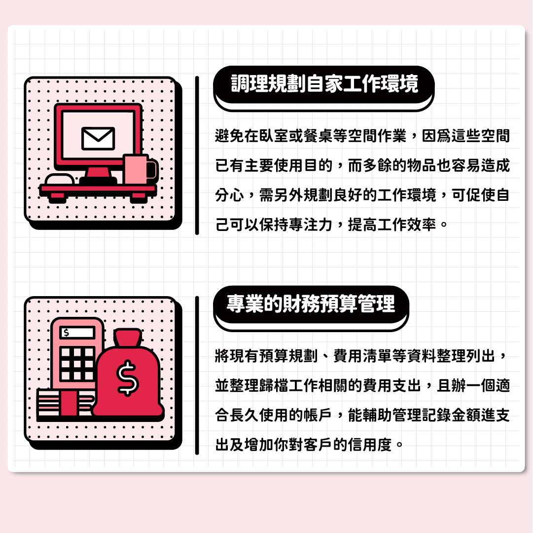 調理規劃自家的工作環境、專業的財務預算管理